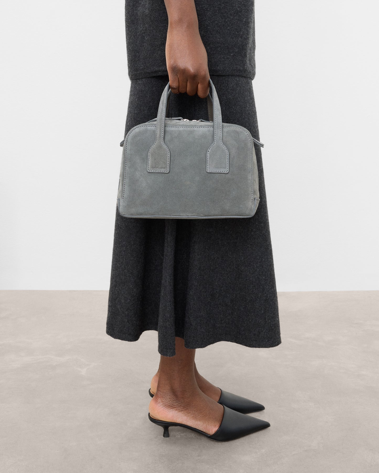 Laci Mini Bowler Bag Suede Stone Grey